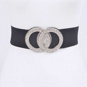 Plus Size Crystal Buckle Elastic Belt - Black/Silver